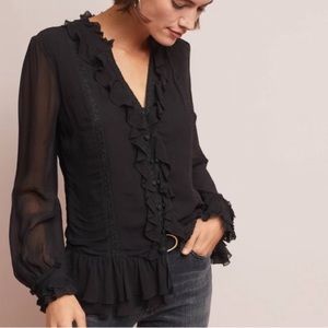 Anthropologie Ruffled Buttondown Blouse by Laia Sz S EUC